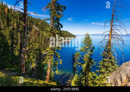 Lake Tahoe dal Rubicon Trail, DL Bliss state Park, Lake Tahoe, California USA Foto Stock