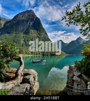 Vista da Hjelle, Stryn, Norvegia Foto Stock