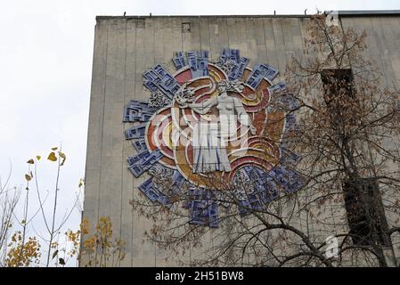 Opere sovietiche sul Centro di Telecomunicazioni di Pripyat Foto Stock