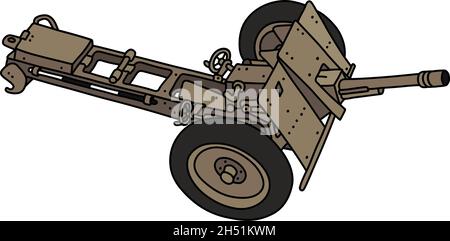 Il disegno a mano vettorizzato di un vecchio cannone campo di sabbia Illustrazione Vettoriale