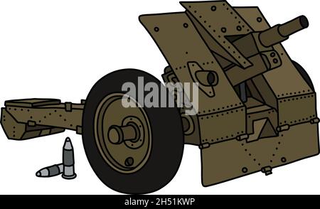 Il disegno a mano vettorizzato di un vecchio cannone campo di sabbia Illustrazione Vettoriale