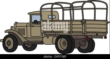 Il disegno a mano vettorizzato di un vecchio camion militare di sabbia Illustrazione Vettoriale