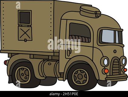 Il disegno a mano vettorizzato di un vecchio camion militare di sabbia Illustrazione Vettoriale