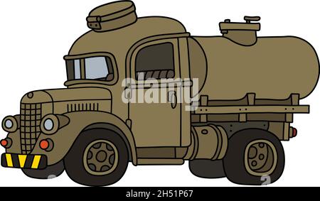 Il disegno a mano vettorizzato di un funy vecchio carro armato militare di sabbia Illustrazione Vettoriale