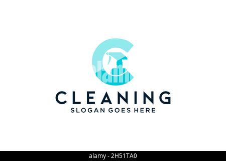 Lettera C per pulizia servizio pulito manutenzione per dettagli auto, case logo icona vettore. Illustrazione Vettoriale