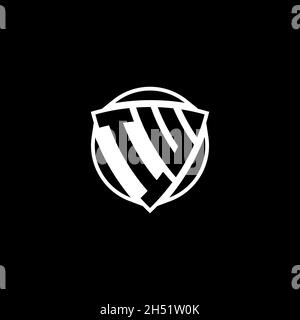 IU lettera del logo monogramma con forma a scudo triangolare, isolata su sfondo bianco. Logo radioattivo, triangolo radioattivo e forma di scudo Illustrazione Vettoriale