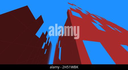 Architettura edificio illustrazione 3d, illustrazione 3D architettura edificio linee prospettiche, architettura urbana moderna astratta sfondo design, Foto Stock