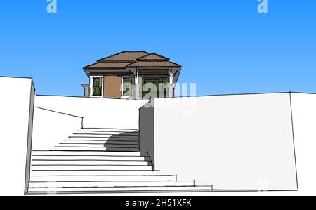 Architettura edificio illustrazione 3d, illustrazione 3D architettura edificio linee prospettiche, architettura urbana moderna astratta sfondo design, Foto Stock