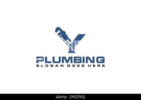 Y iniziale per il modello del logo del servizio Plumbing, icona del logo del servizio Water. Illustrazione Vettoriale