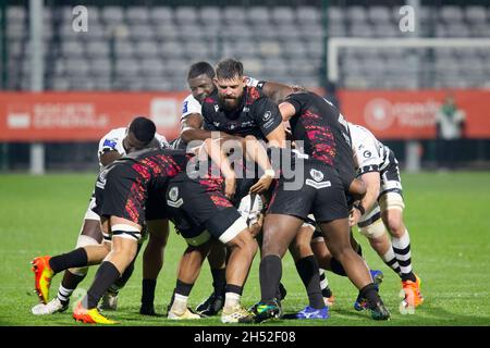 Rouen, Francia. 05 novembre 2021. Shay Kerry di Rouen guida il maul durante il campionato francese Pro D2 rugby Union match tra Rouen Normandie e RC Vannes il 5 novembre 2021 allo stadio Robert Diochon a le Petit-Quevilly vicino Rouen, Francia - Foto Damien Kilani / DK Prod / DPPI Credit: DPPI Media/Alamy Live News Foto Stock