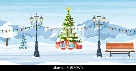 parco cittadino invernale innevato Illustrazione Vettoriale