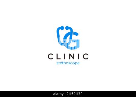 Lettera G Logo con stetoscopio per vettore medico e farmaceutico Illustrazione Vettoriale