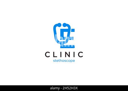 Lettera e Logo con stetoscopio per vettore medico e farmaceutico Illustrazione Vettoriale