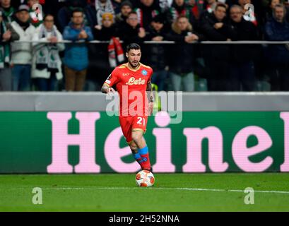 VARSAVIA, POLONIA - 04 NOVEMBRE 2021: UEFA Europa League Group Stage Game Legia Warszawa - SSC Napoli, Matteo Politano (SSC Napoli) Foto Stock