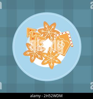 Cartoon zenzero pane sul piatto blu Illustrazione Vettoriale