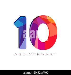 numeri del decimo anniversario. concetto di logotipo di 10 anni. Modello grafico astratto isolato. Creative Bright 1 e 0 cifre. digi in vetro colorato Illustrazione Vettoriale