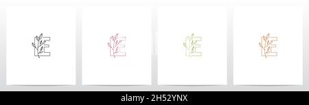 Diramazione con foglie su Letter Logo Design E. Illustrazione Vettoriale