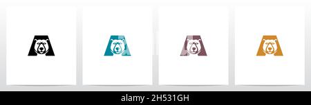 Testa dell'orso sul disegno Del logo della lettera A. Illustrazione Vettoriale