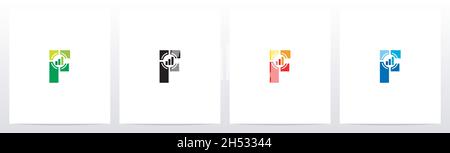 Grafico a barre e crosshair su disegno con logo lettera F Illustrazione Vettoriale
