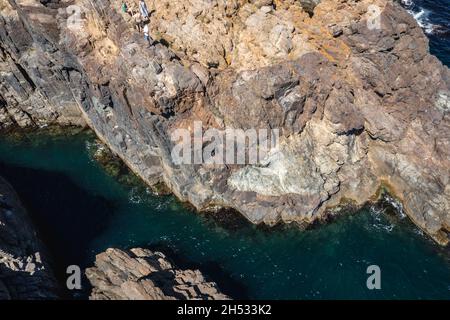 Lunga scagliatura sul Capo Sant'Agalina vicino alla città di Sozopol sulla costa del Mar Nero in Bulgaria Foto Stock