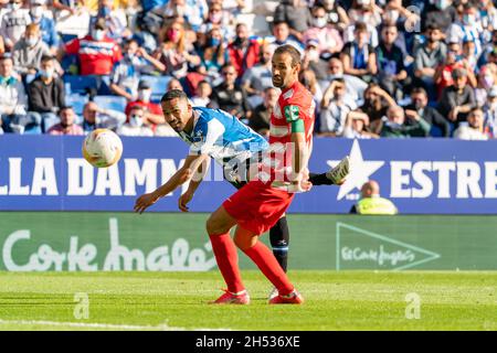 Barcellona, Spagna. 6 novembre 2021. SPAGNA-CALCIO-LA LIGA SANTANDER-RCD ESPANYOL VS GRANADA CF. La Liga Santander partita tra RCD Espanyol e Granada CF in RCD Stadium, el Prat, Spagna, il 6 novembre 2021. © Joan Gosa 2021 Credit: Joan Gosa Badia/Alamy Live News Foto Stock