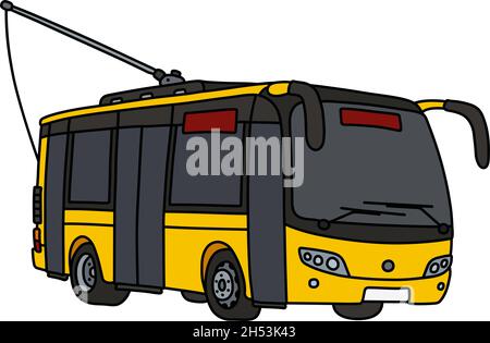 Il disegno a mano vettorizzato di un trolley bus giallo Illustrazione Vettoriale