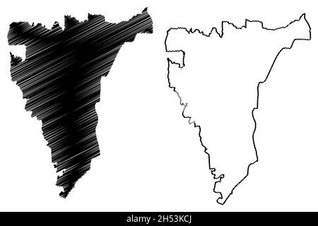 Distretto di Sipahijala (stato di Tripura, Repubblica dell'India) illustrazione vettoriale della mappa, schizzo della mappa di Sipahijala Illustrazione Vettoriale