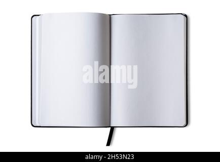 Il notebook non piegato presenta pagine vuote. Foto Stock