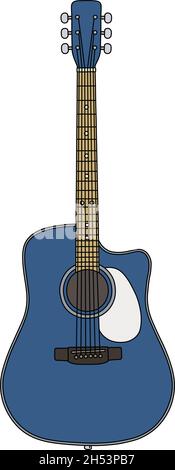 Il disegno vettorizzato di una classica chitarra acustica blu Illustrazione Vettoriale