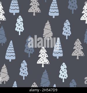 Doodle alberi di abete disegnati a mano set. Semplice collezione di alberi di Natale. Illustrazione Vettoriale