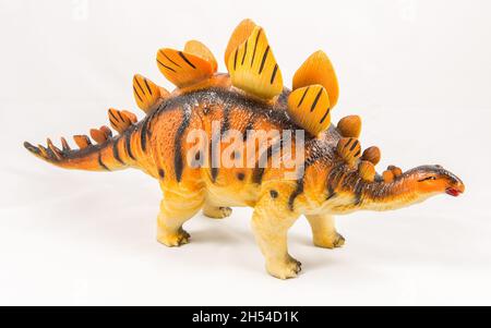 Dinosauro Stegosaurus modello giocattolo, isolato su sfondo bianco Foto Stock