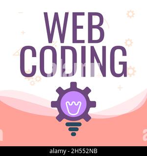 Scrittura a mano segno Web codifica. Parola scritta sul lavoro coinvolto nello sviluppo di un sito web per la lampadina illuminata Internet con Gear Shell mostrando Foto Stock