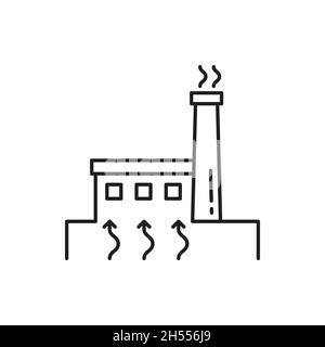 Generatore termico grande edificio moderno isolato sottile in icona. Fabbrica vettoriale o impianto di generazione di energia, torri industriali con radiazione, ecologia Wast Illustrazione Vettoriale