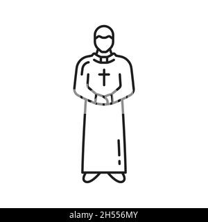 Portogallo sacerdote in abito e croce uomo isolato in abito lungo sottile icona linea. Vettore religione uomo con croce, pastore missionario, pastore in uniforme ou Illustrazione Vettoriale