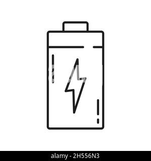 Icona della batteria con il segnale di alimentazione icona a linea sottile isolata. Flash vettoriale per illuminazione di tuono e bulloni, luce thunderbolt, cartello con contorno oggetto di ricarica. Rapido c Illustrazione Vettoriale