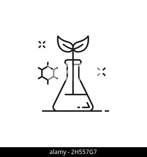 Germoglio geneticamente modificato in fiasca icona a linea sottile isolata. Vettore che esplora nuovi metodi di allevamento di piante e genetica agricola. Impianto idraulico vegetale Illustrazione Vettoriale