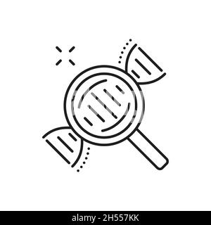 Lente di ingrandimento indagare dna cromosoma isolato sottile icona linea. Genetica vettoriale ingrandimento delle molecole, fisica, biochimica e chimica resea Illustrazione Vettoriale