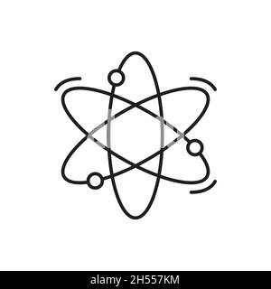 Struttura atomica molecolare Ricerca scientifica, chimica ed energia nucleare simbolo isolato sottile linea icona. Catena di atomi di fisica quantistica vettoriale, ne Illustrazione Vettoriale