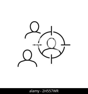 Alla ricerca del migliore lavoratore, leadership e successo aziendale isolato contorno icona. Target vettoriale su persona, brainstorming e reclutamento in obiettivo. Recrui Illustrazione Vettoriale