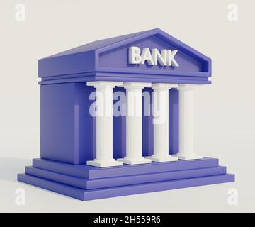 Edificio bancario con colonne. Edificio dell'istituzione finanziaria. Illustrazione del rendering 3D. Foto Stock