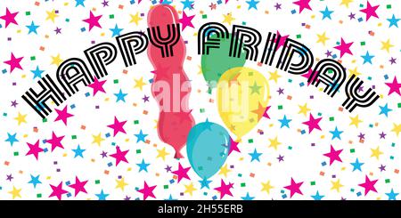 Happy Friday background design. Design vettoriale di concetto per banner, backdrop, poster di base di virgolette ispirative e positive Illustrazione Vettoriale