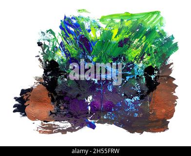 colorata miscela essiccata di vernici a tempera su sfondo bianco da vicino Foto Stock