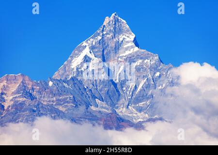 Vista del monte Machhapuchhre, zona Annapurna, Nepal himalaya montagne Foto Stock