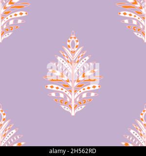Pattern vettoriale senza giunture con piume native morbide su sfondo viola. Carta da parati semplice da sogno. Decorazione romantica moda pastello. Illustrazione Vettoriale