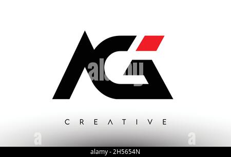 AG Creative Modern Letter Logo Design. Illustrazione vettoriale del logo AG Icon lettere con colori nero e rosso Illustrazione Vettoriale