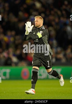 Leicester City goalkeeper Kasper Schmeichel Foto di Steve Flynn/AHPIX.com, Calcio: Europa League Group C partita Leicester City -V- Spartak Mosca Foto Stock