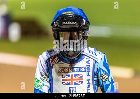 Adam Ellis speedway rider in sella alla British Final al National Speedway Stadium di Manchester, il 16 agosto 2021 Foto Stock