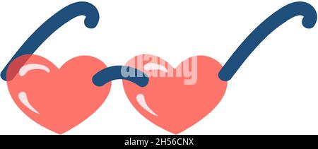 Elemento di design, amore a forma di cuore occhiali cartoon. Vector amore occhiali isolati, Illustraton cartoon occhiali da sole oggetto Illustrazione Vettoriale