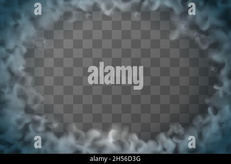 Nuvole tempestose, nebbia scura spessa astratto sfondo sbiadito su griglia trasparente Illustrazione Vettoriale