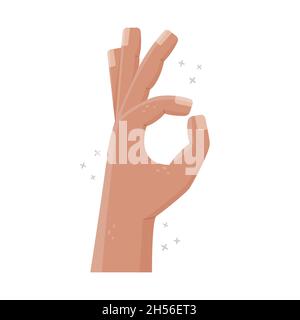 Illustrazione vettoriale di un gesto della mano - OK, mano man di stile approssimativamente piatta Illustrazione Vettoriale